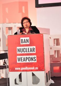 Setsuko bei ihrer Eröffnungsrede zum ICAN Civil Society Forum